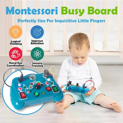 Montessori Busy Board Sensory Toy with LED Light Switch