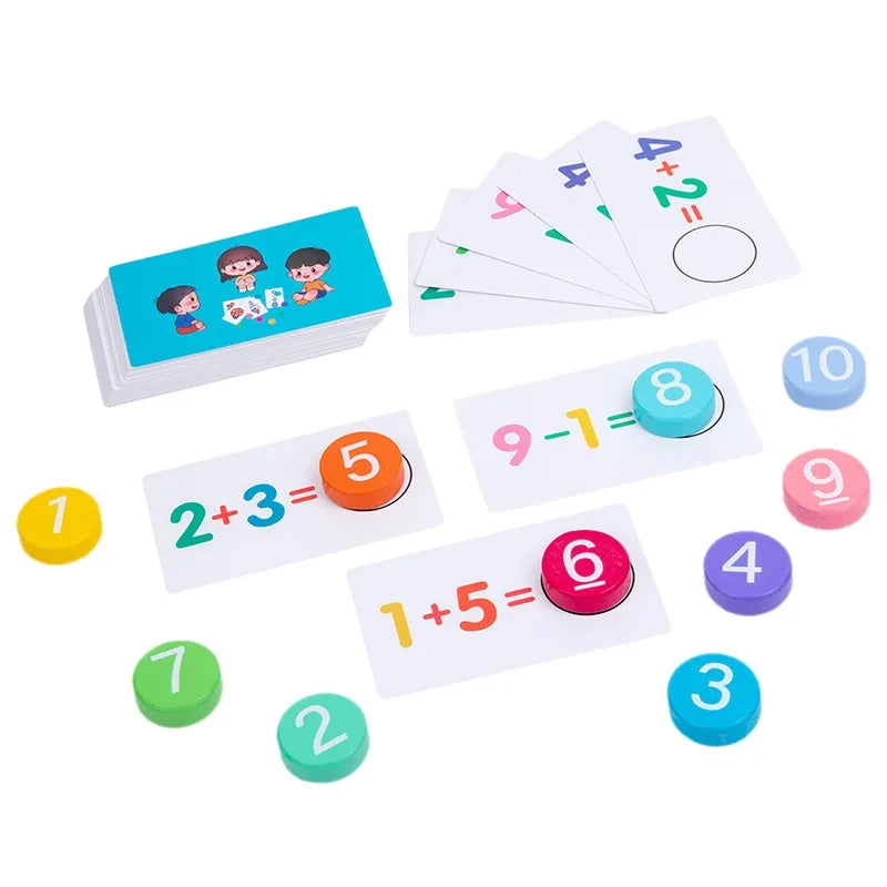 Montessori wooden math toys addition subtraction cards