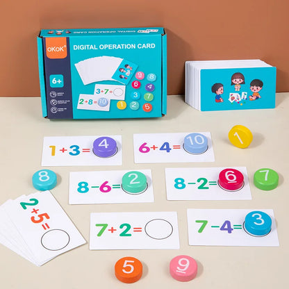 Montessori wooden math toys addition subtraction cards