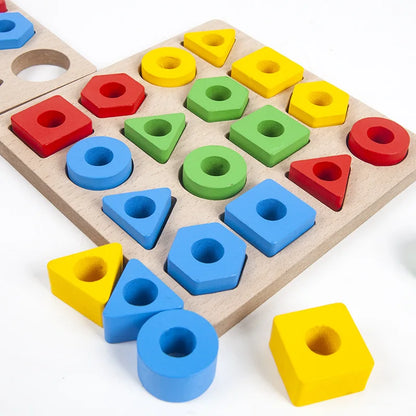 Wooden Montessori Toys Geometric Shapes Color Matching 3D Puzzle Board