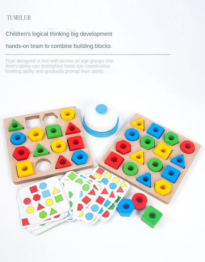 Wooden Montessori Toys Geometric Shapes Color Matching 3D Puzzle Board