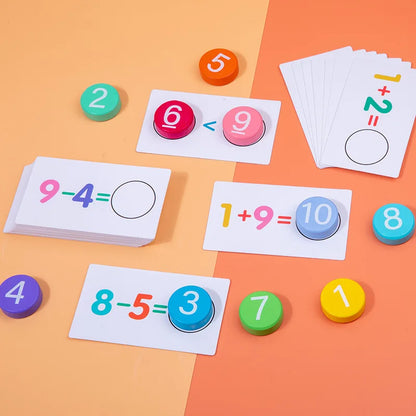 Montessori wooden math toys addition subtraction cards