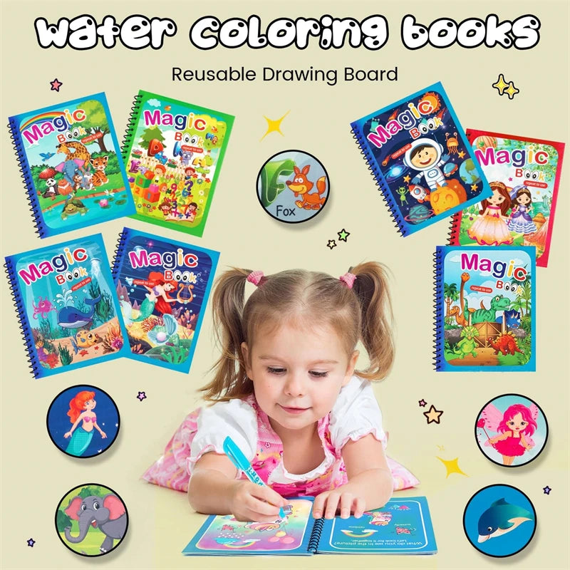 Magic Water Painting Book with Pen for Kids