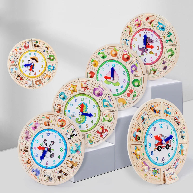 Montessori wooden clock toy for children Color puzzle