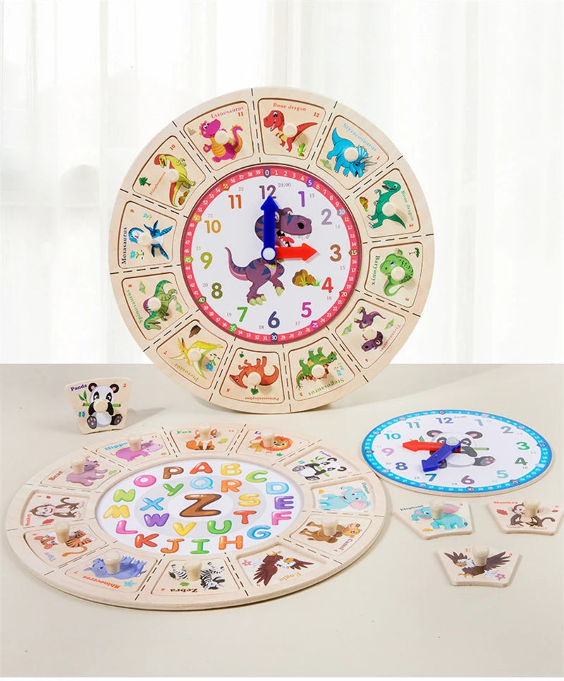 Montessori wooden clock toy for children Color puzzle