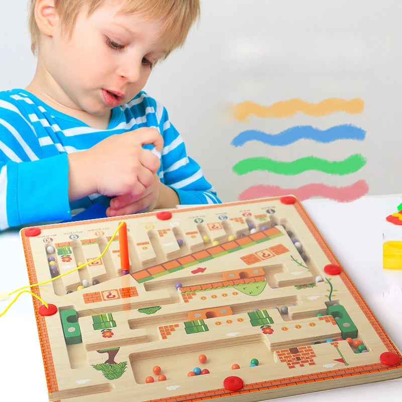 Montessori Wooden Toys Magnetic Color Number Maze