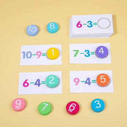 Montessori wooden math toys addition subtraction cards