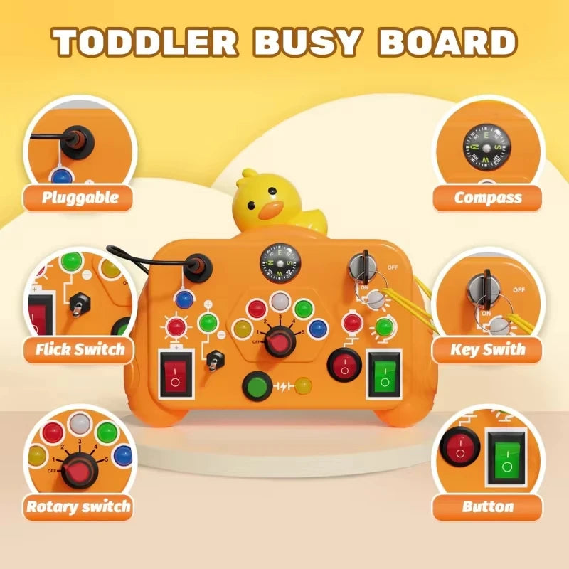 Montessori Busy Board Sensory Toy with LED Light Switch